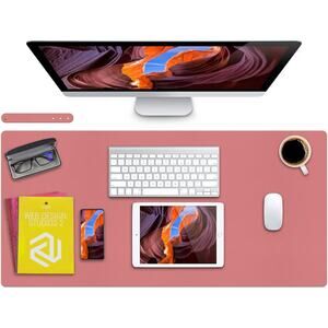 Leather Desk/Mouse Pad, Non-Slip PU Leather Mat, Waterproof (Pink L 35.4" x 17")